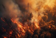 Burning forest fire creates inferno nature generated by ai