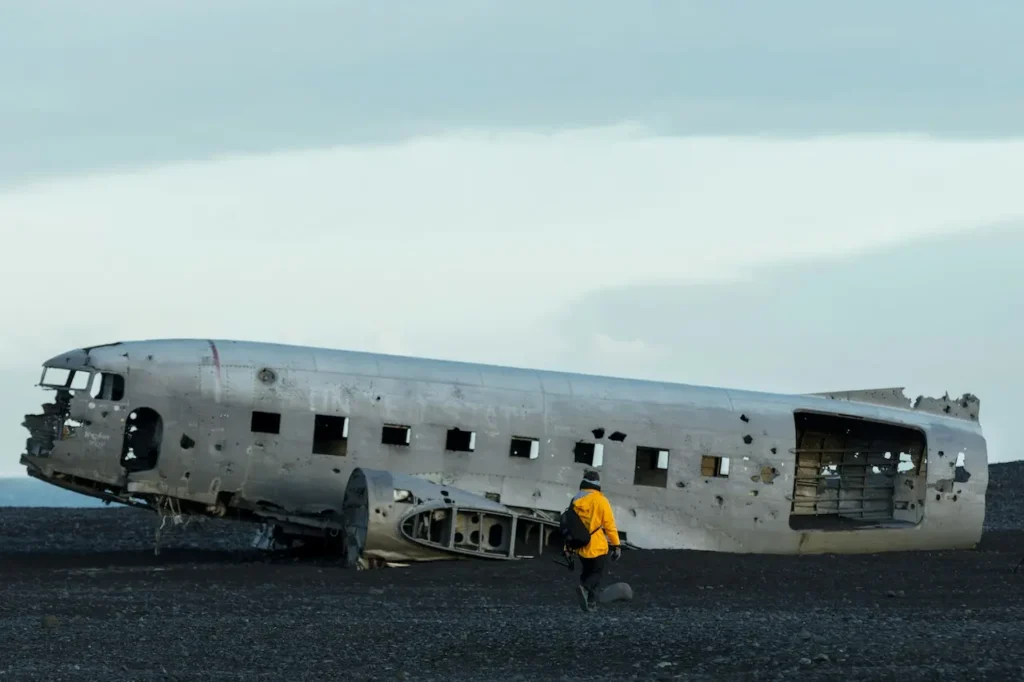 A Woman Walking Into the Plane Wreckage 