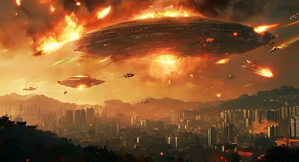 Cityscape Under An Alien Invasion