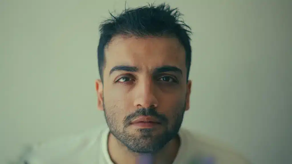 Face of a man undergoing facial recognition 