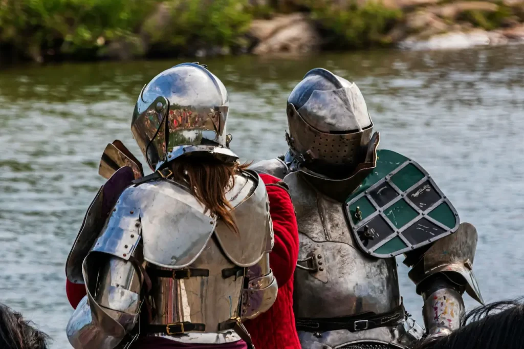 Two Knights Riding Their Horses 