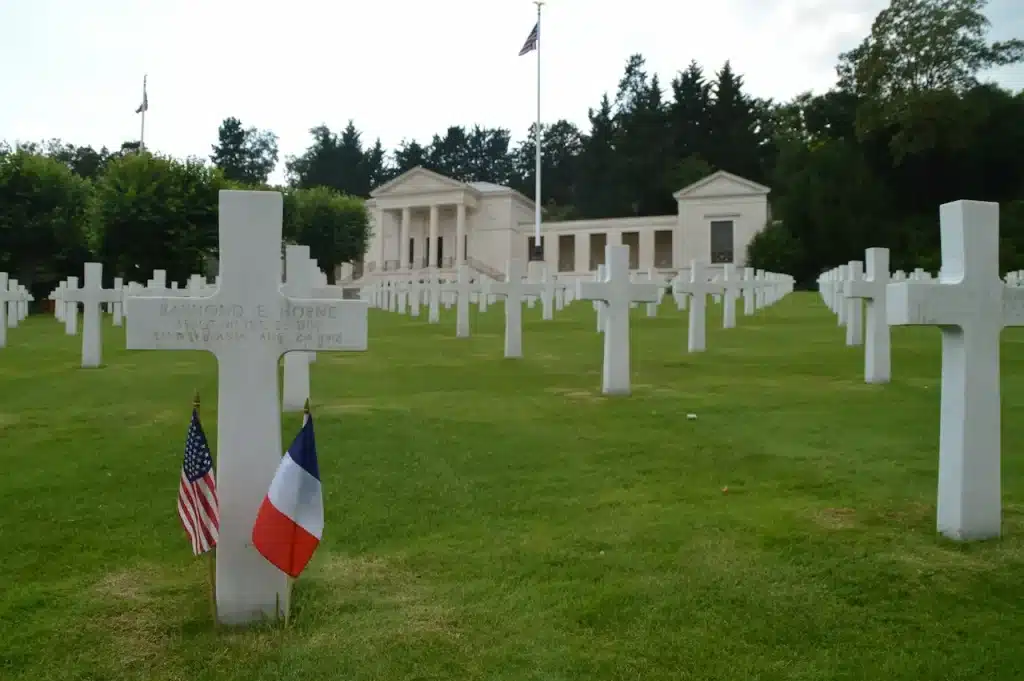 Military Cemetery with American and French Flags