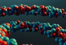 Vibrant closeup of a colorful molecular model illustrating abstract scientific concepts.