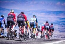 Dynamic road cycling race with competitive cyclists on scenic route in Mersin Türkiye.