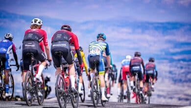 Dynamic road cycling race with competitive cyclists on scenic route in Mersin Türkiye.